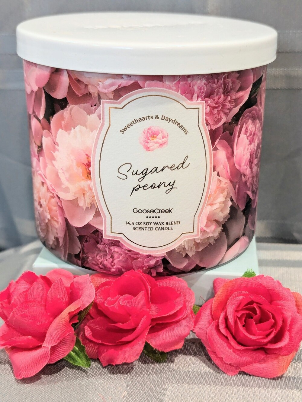 🆕 GOOSE CREEK "Sugared Peony" 3 Wick Scented Candle/Decorative Jar